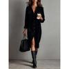 New Solid Color Corduroy Long Sleeve Fashion Casual Lapel Shirt Loose Long Skirt