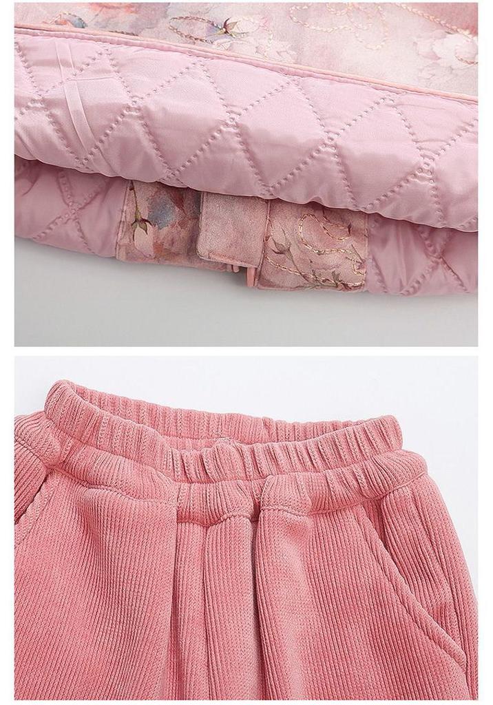 Winter Hanfu Tang Suit: Chinese Style Padded Two-Piece Set for Little Girls