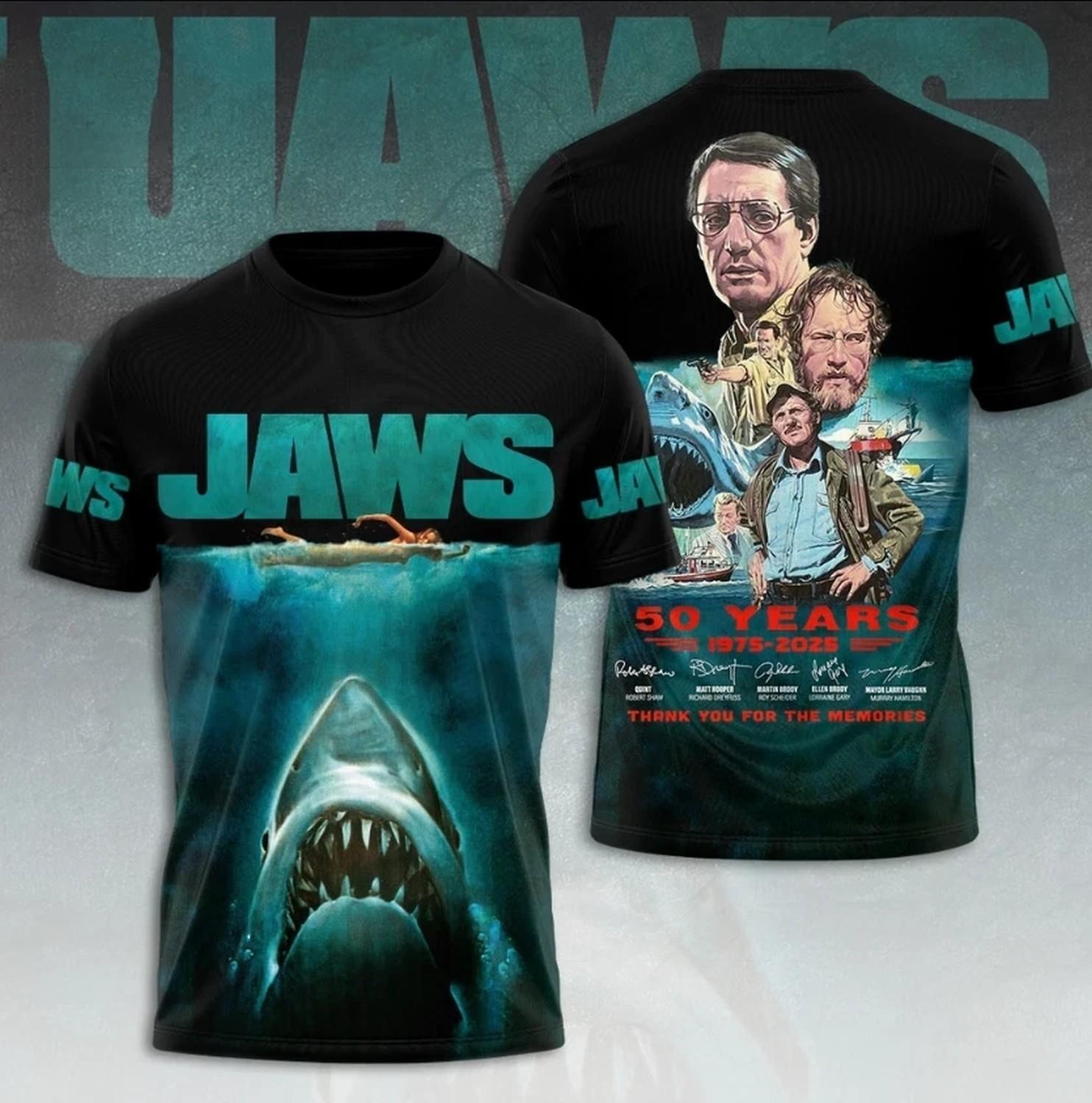 Thank You For The Memories Jaws 50 Years 1975-2026 Signature AOP 3D T-Shirt XL
