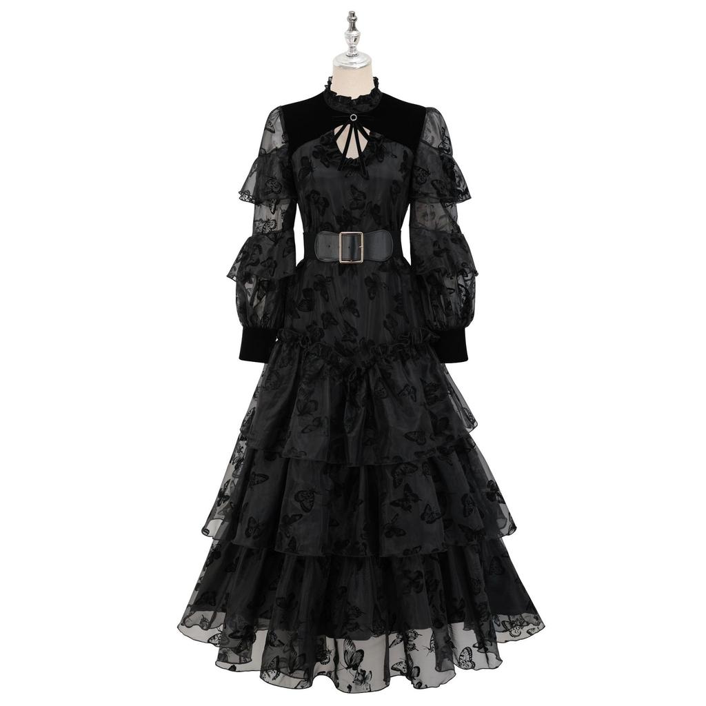 Black Dress Outfit Sweet Personality Niche Cake Dress Butterfly Dress Outfit