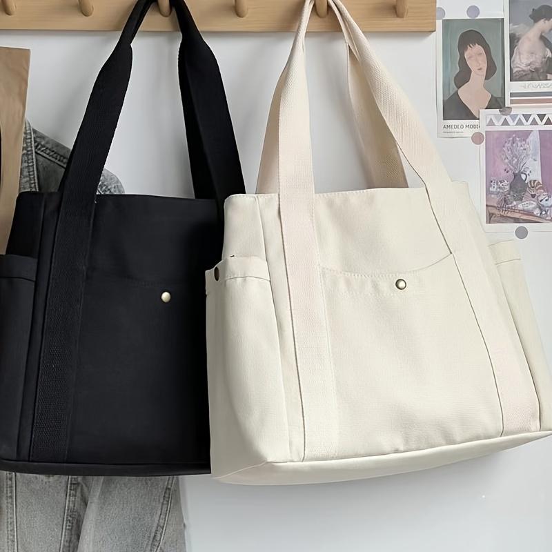 Large Capacity Canvas Solid Letter Tote Bag Versatile Handbag For Commuter Work Student Class Underarm Women'S Bag Shopping Bag