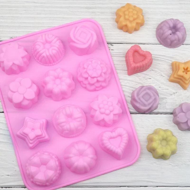 12 Flower Grass Mold Silicone Multi-style Baking Mold Cake Candy Chocolate Ice Pastry Food Mold Creative Shape Handmade Molds