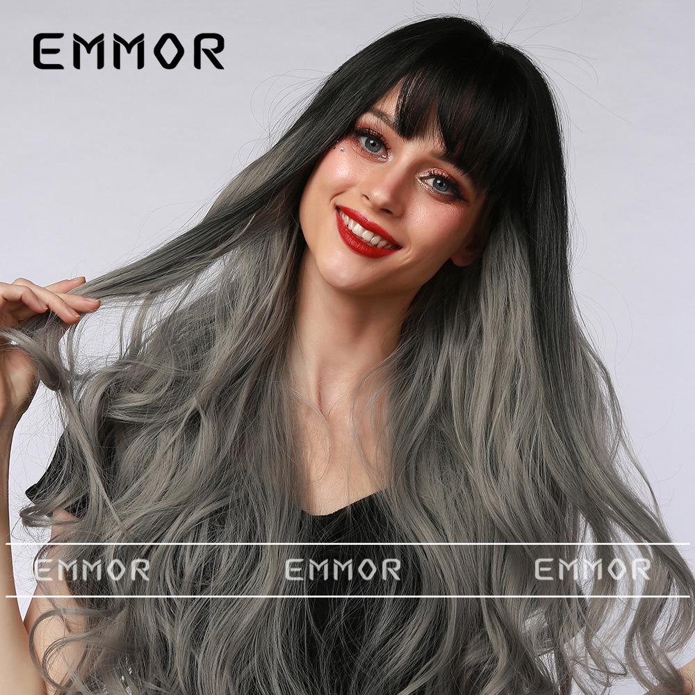 

Европейский и американский стиль, градиентный серый, длинный кудрявый парик для косплея с аниме-челкой на Хэллоуин и Рождество