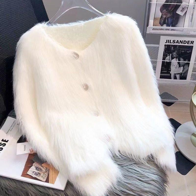 Faux Mink Fur Knit Cardigan Sweater Coat for Women: Thickened Short-Style Autumn & Winter Outerwear
