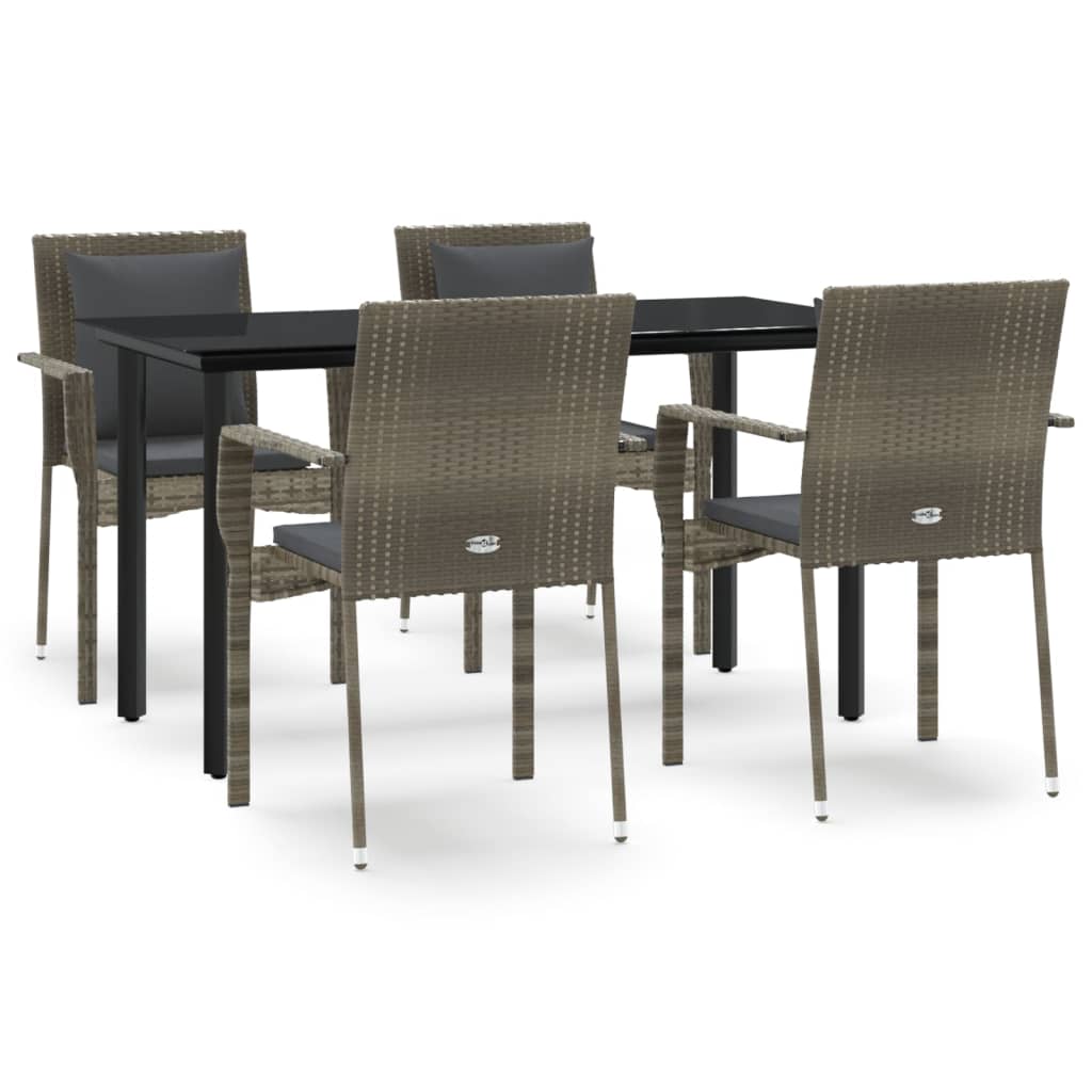 Vidaxl 5-Cz. Garden Furniture Set, Cushions, Black-Grey PE Rattan