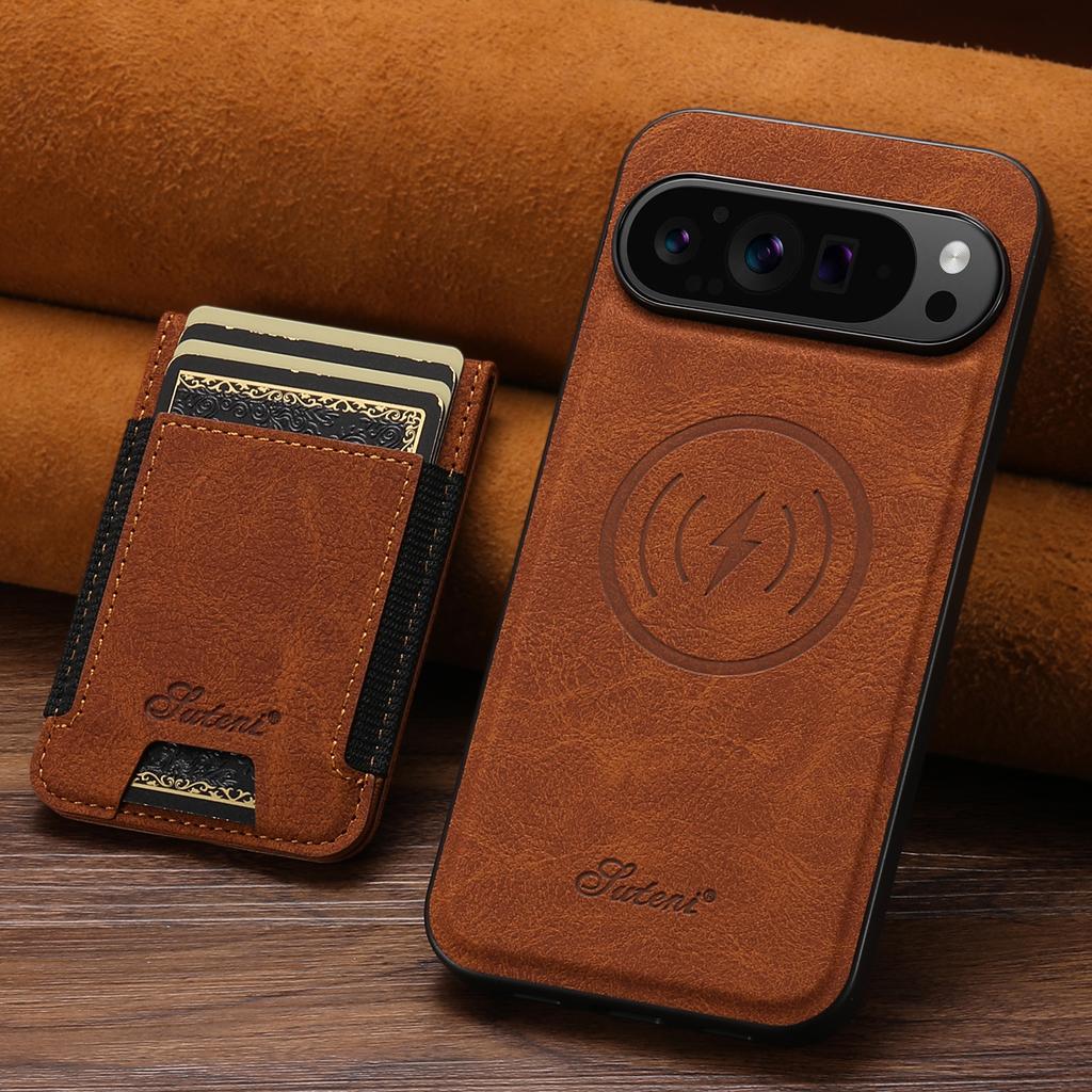 SUTENI H17 For Google Pixel 9 Pro XL Magnetic Case Card Slots Leather+TPU Kickstand Phone Cover