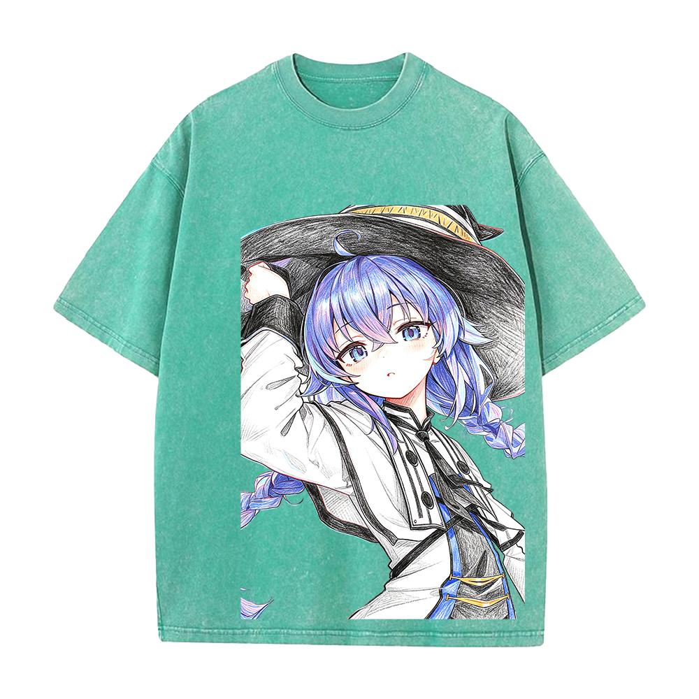 Mushoku Tensei Roxy Printed Tee Women Short Sleeve Clothing Washed Cotton T-shirt Vintage Casual T Shirt Loose Streetwear