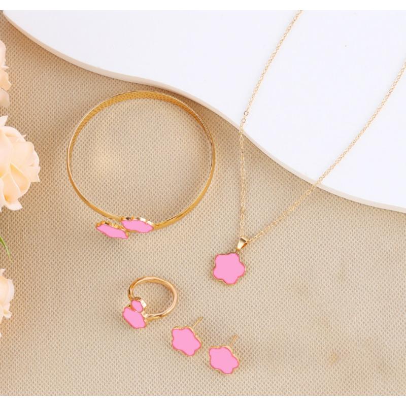 Korean Version Five-leaf Flower Lucky Stud Earrings Necklace Bracelet Bracelet Ring Set Five-petal Flower