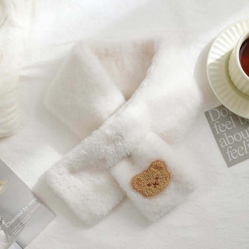 Women's Autumn Winter Cute Bear Plush Faux Mink Fur Scarf - Thick, Warm, Versatile Neck Warmer