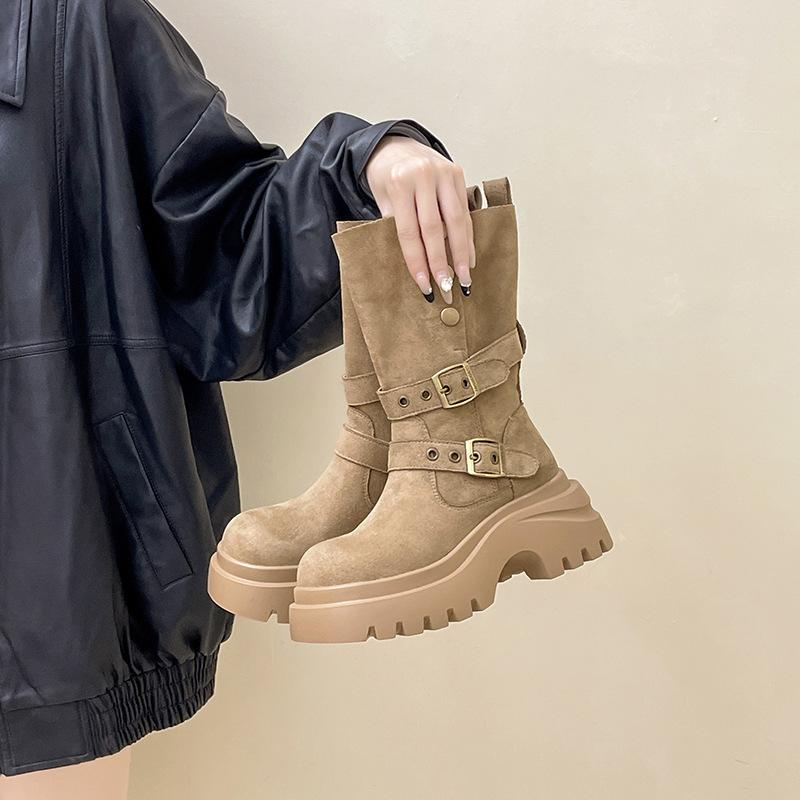 Retro thick-soled heightened two-wear women's Martin boots autumn and winter fashion versatile belt buckle new fashion boots short boots