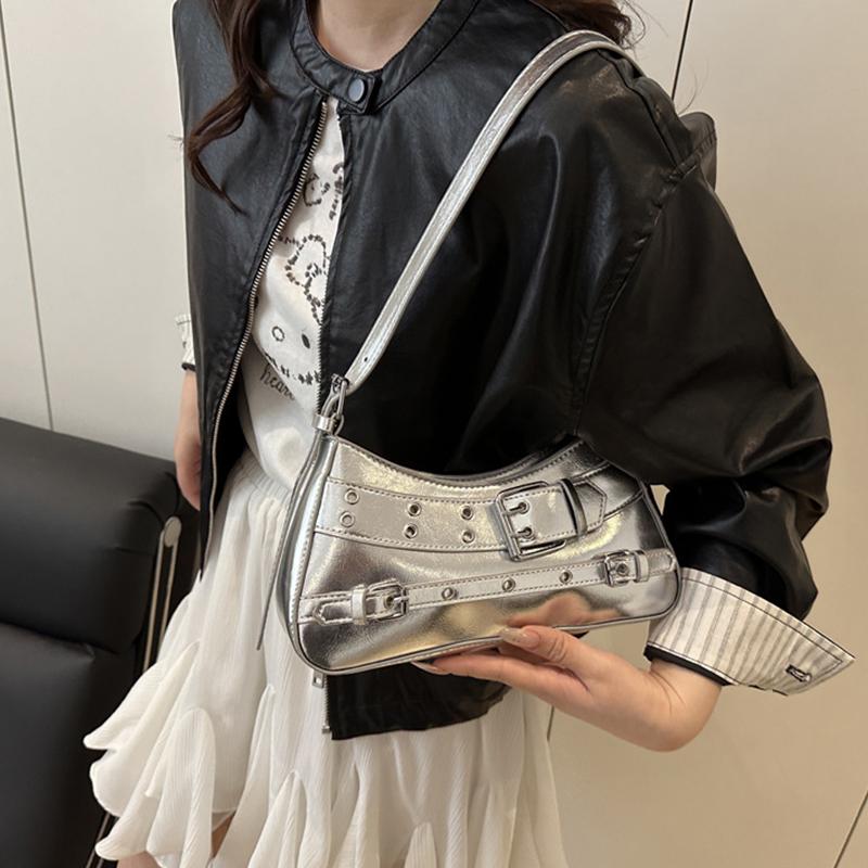 Trendy Cool And Spicy Girl Retro Motorcycle Underarm Bag For Women Casual Shopping Shoulder Bag Small Handbag