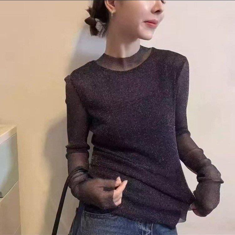 Sparkling Stars Sheer Double Layer Slim Fit Long Sleeve Top M чёрный