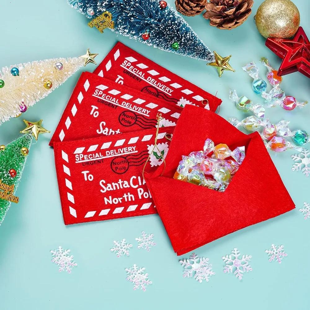 20Pcs Christmas Felt Letter Envelopes Non-Woven Embroidered Candy Bag Xmas Tree Hanging Ornaments New Year Party Decorations