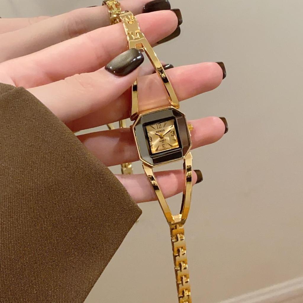 Retro Gold Square Dial Bracelet Watch - Classic European & American Style Women's Bangle