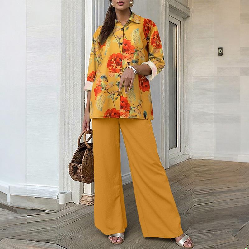 ZANZEA Women Long Sleeve Floral Blouse and Pants Casual Two Piece Suit Sets