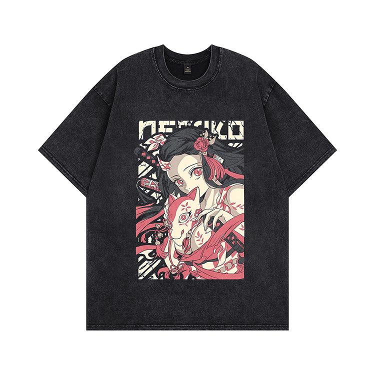 Hip-hop Heavy Washing Water Old Cartoon Short-sleeved OVERSIZE Loose Men's and Women's Same T-shirt American High Street Tide Brand