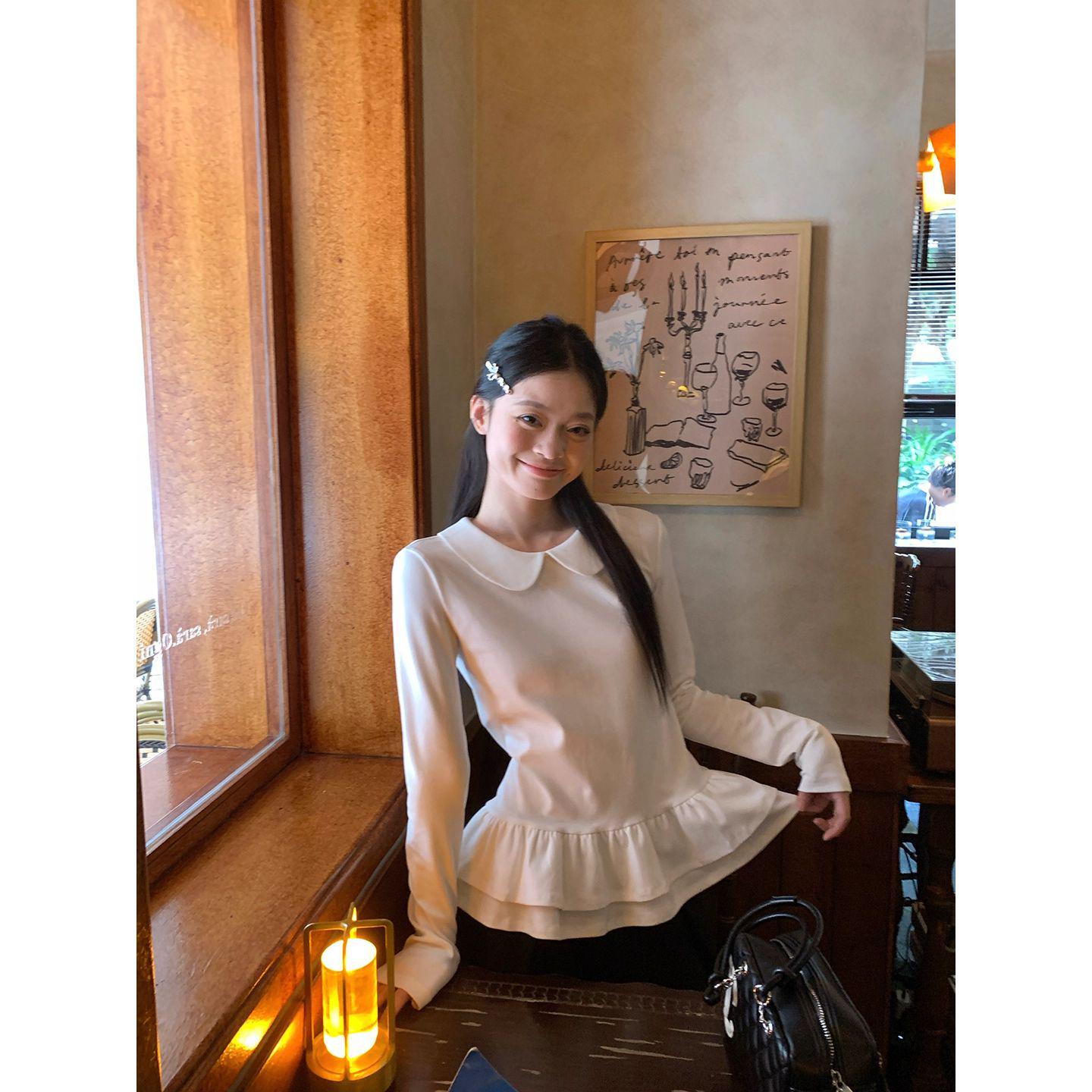 

270g German Velvet Doll Collar Women s Slim Fit Long-Sleeve T-shirt - Warm Brushed Top for Autumn/Winter. M