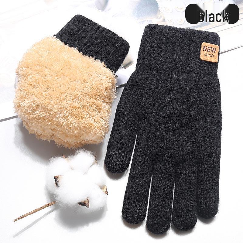 Men's Winter Touchscreen Wool Knit Gloves - Thickened Velvet Lining for Outdoor Cold Protection