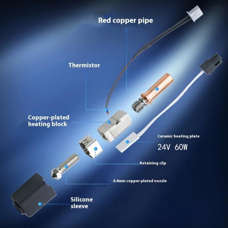 For 2 Ceramic Heating Block Kit All Metal Nozzle Hot End Print Head Kit 0.4mm Print Hot End for 2 High Temperature