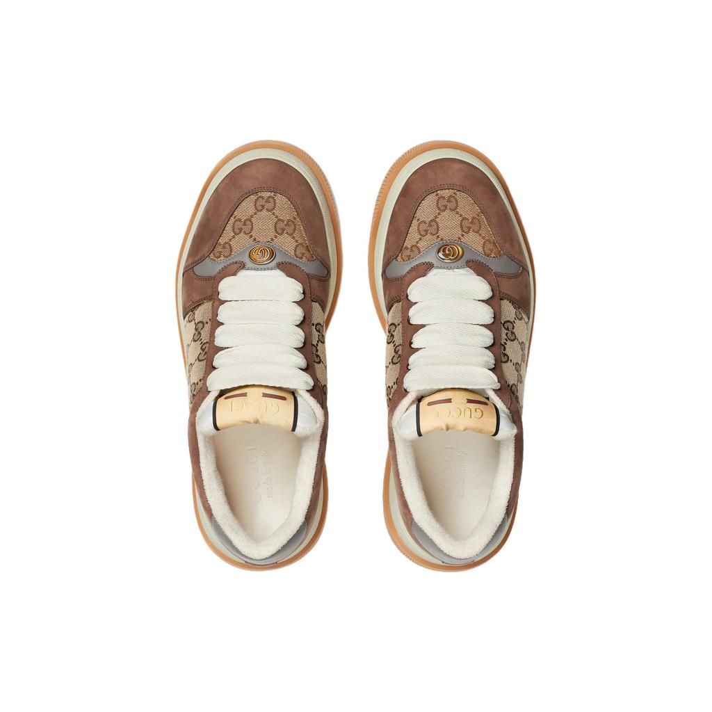 Gucci Screener Jigglypuff, Distressed Shoes Leather Low Top Stylish Skateboarding Shoes Men's Beige & Ebony 750048 FAB39 9754