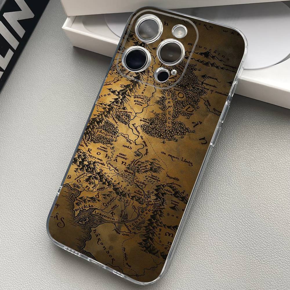 The Lord of the R-Rings Map Transparent Phone Case For iPhone 17 16 15 11 12 13 14 Pro Max Mini Soft TPU Silicone Plus