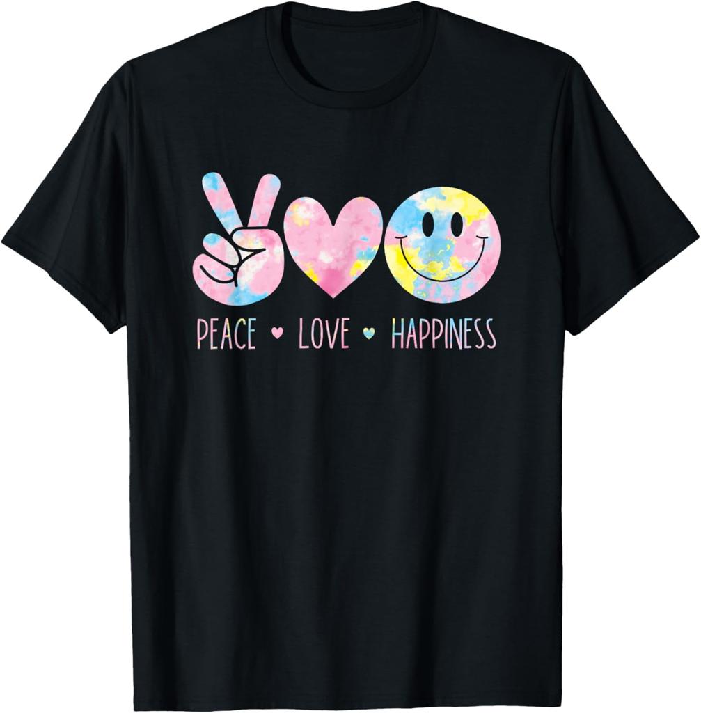 Peace Love Happiness Rainbow Tie Dye Smile Face Happy Face T-Shirt