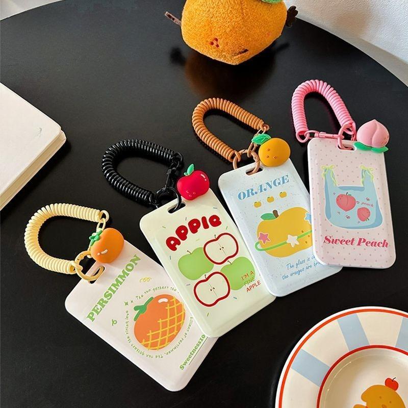 New Ins Wind Card Cover with  Rope Cute Fruit Print Campus Card Bus Subway Access Work Card Protective Cover Case Bag