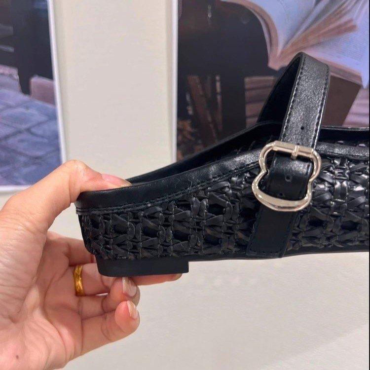 Inner heightening woven bag head half slippers women's summer retro fashion outer wear simple hollow pointed slope with cool slippers