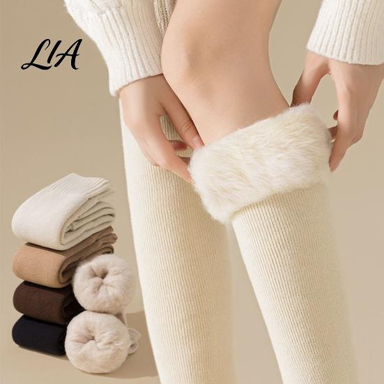 Warm Knit Gaiters for Outdoor Winter Leg Warmers Women, Over The Knee Thigh High Socks, Thickened Velvet Thermal Socks Soft Sleeves, Plush Lined Cold