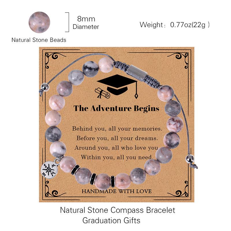 Pink Crystal Compass Bracelet: Handwoven Natural Stone, Graduation Gift