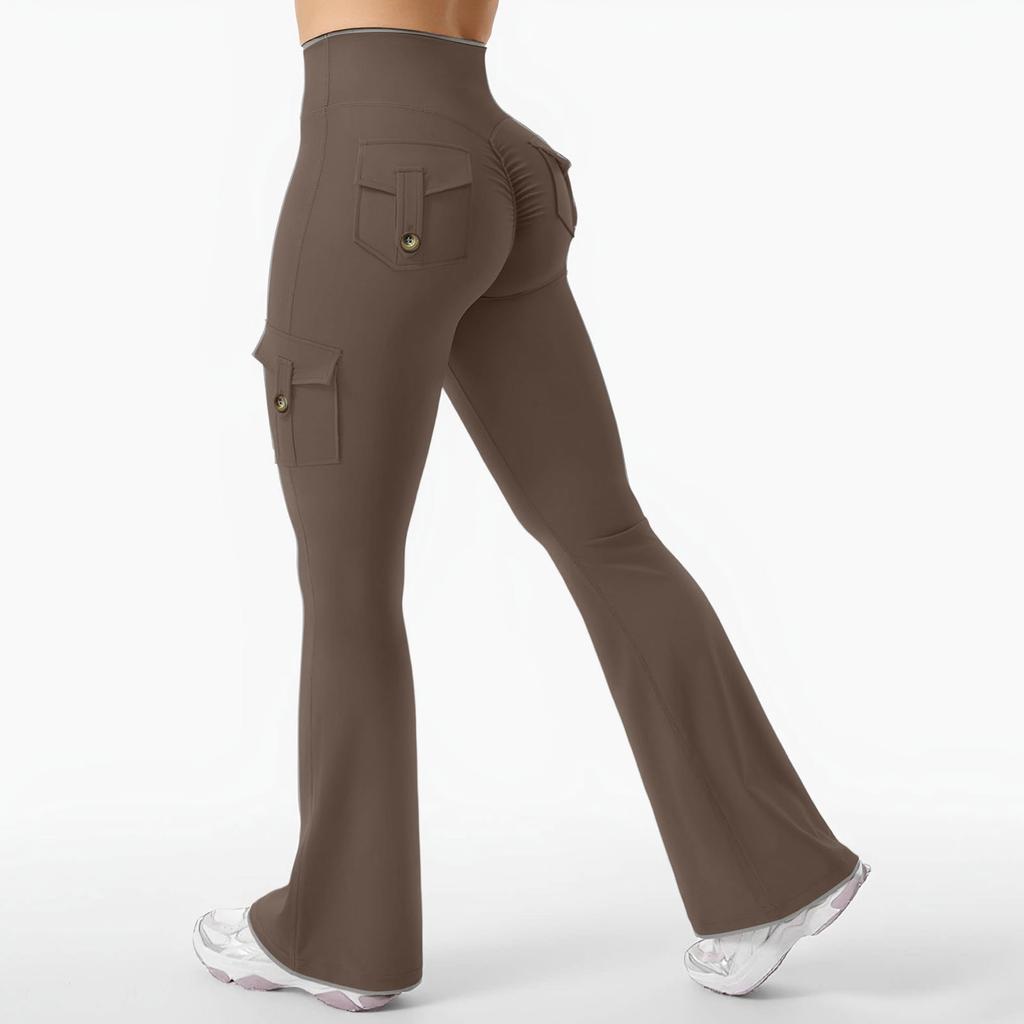 Women's Sports Flared Leggings With Pockets, Stretchy High-Waisted Workwear Yoga Pants
