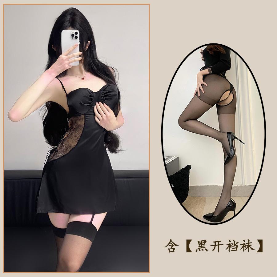 Sex Underwear, Sexy Pure Desire Wind Lace Pajamas, Seductive Perspective Plus Chest Pad, Steel Ring Gathering Suspender Pajamas