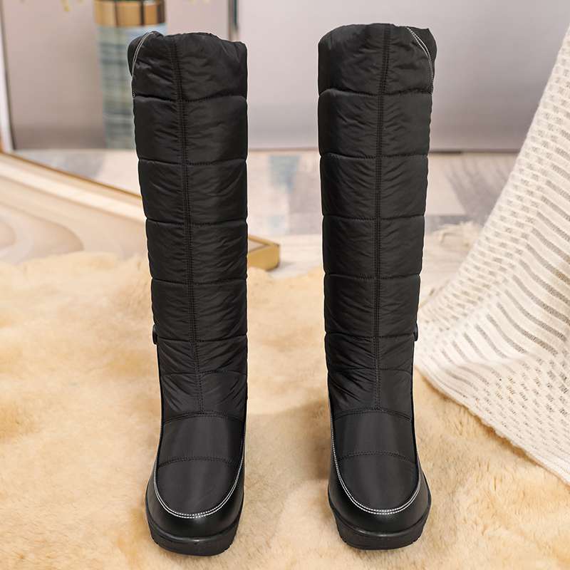 Krazing Pot PU Down Boots Cold-resistant Winter Shoes Med Heels Size 44 Super Size Snow Boots Zipper Round Toe Keep Warm Thigh High Boots