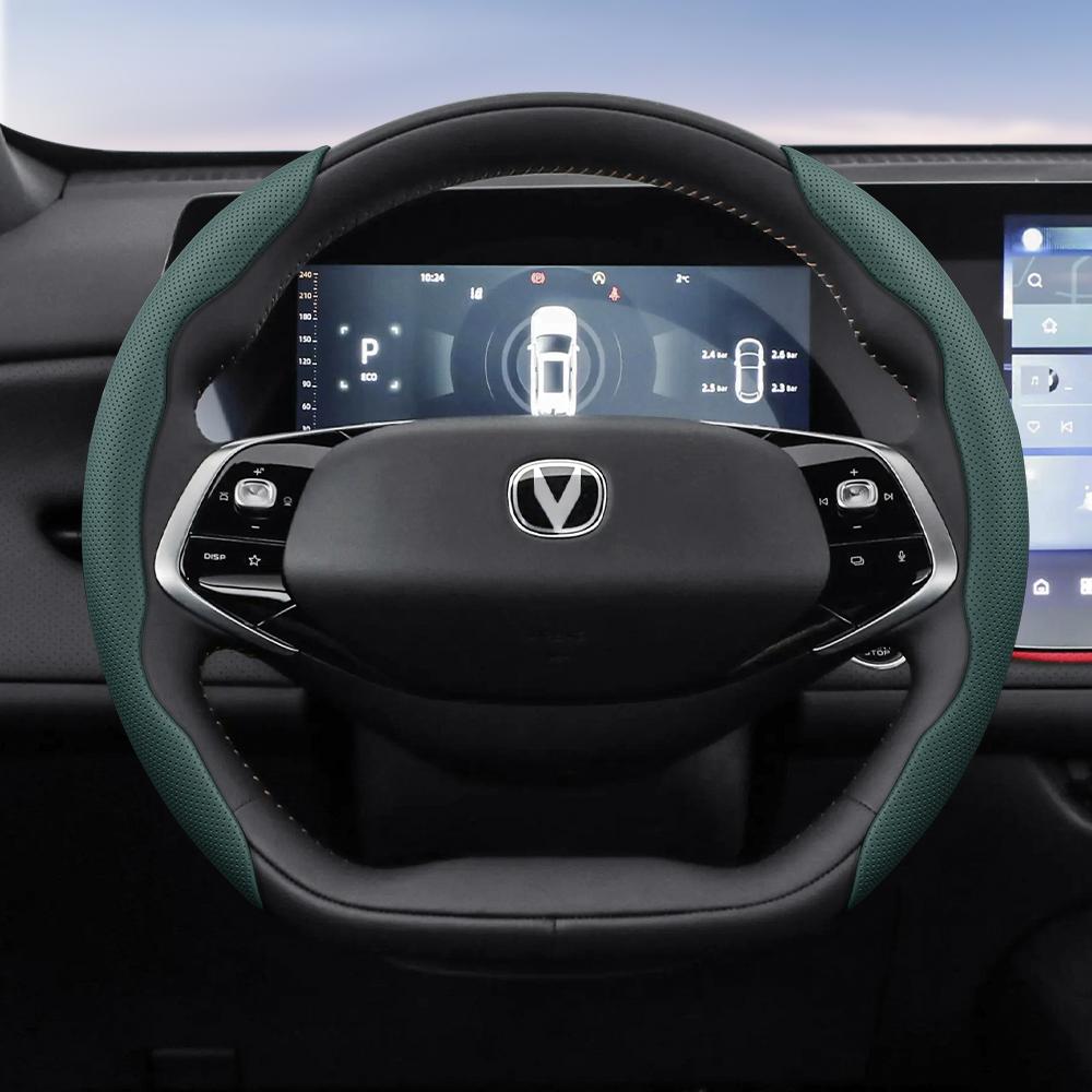 Suitable for Changan Breathable Holes Leather Steering Wheel Cover Segmented Quick Release Design Non-Slip and Durable Cs35 Plus