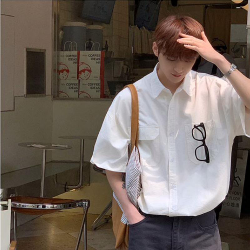 

Men Oversized Short Sleeve Button Down Shirt Casual Loose Streetwear Summer Top M