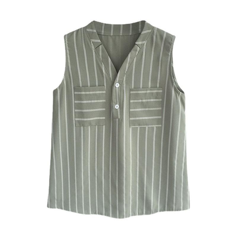 Women's V-neck Striped Shirt Women's Sleeveless Top Loose Slimming Chiffon Shirt Plus Size