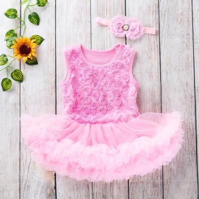Infant Sleeveless Rose Princess Dress - Solid Color Holiday Outfit for Baby Girls