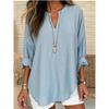 2026 New Women's Casual Simple Long-Sleeve V-Neck Solid Color Loose Top