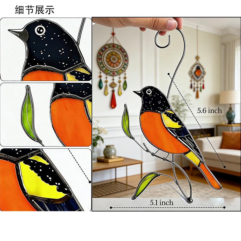 Hand Painted Vintage Glass Bird Suncatcher Hanging Ornament Handmade Art Deco Home Garden Wall Window Decoration Festival Gift