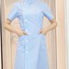 Women's Fashion Bias Lapel Standing Neck Short Sleeve Solid Color  Uniform Dresses