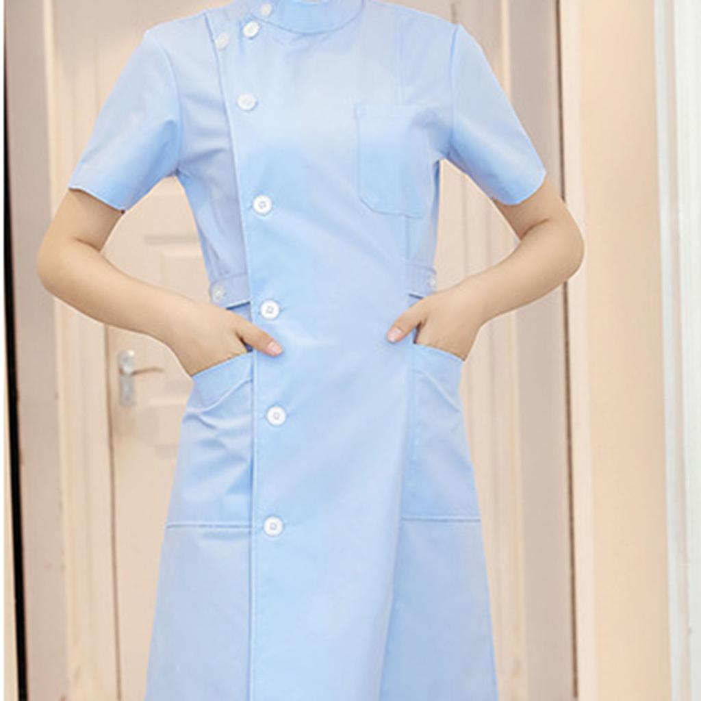Women's Fashion Bias Lapel Standing Neck Short Sleeve Solid Color Uniform Dresses