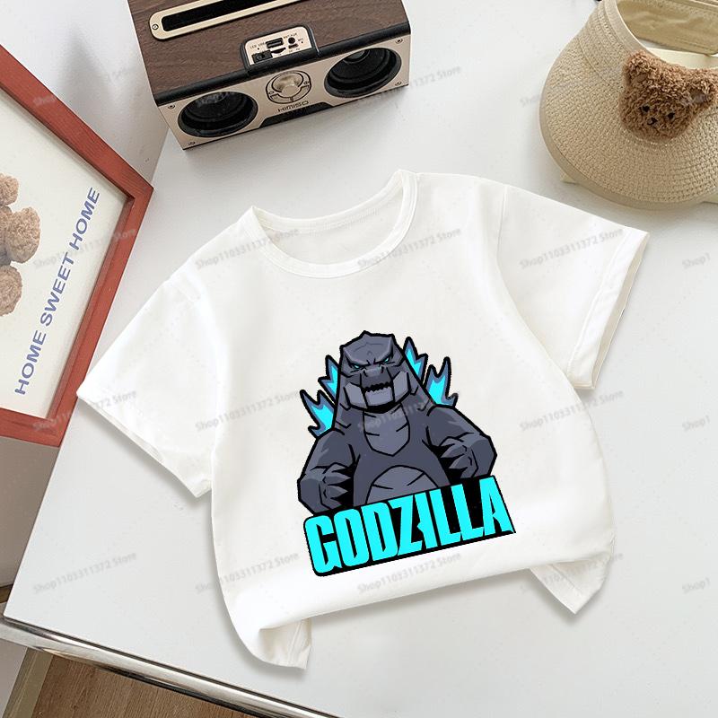 Godzillas Tshirt Round Neck Short Sleeve Sportwear Fashion Summer Boys Girls Clothes Birthday Tops Hip Hop Outdoor Wear Gifts
