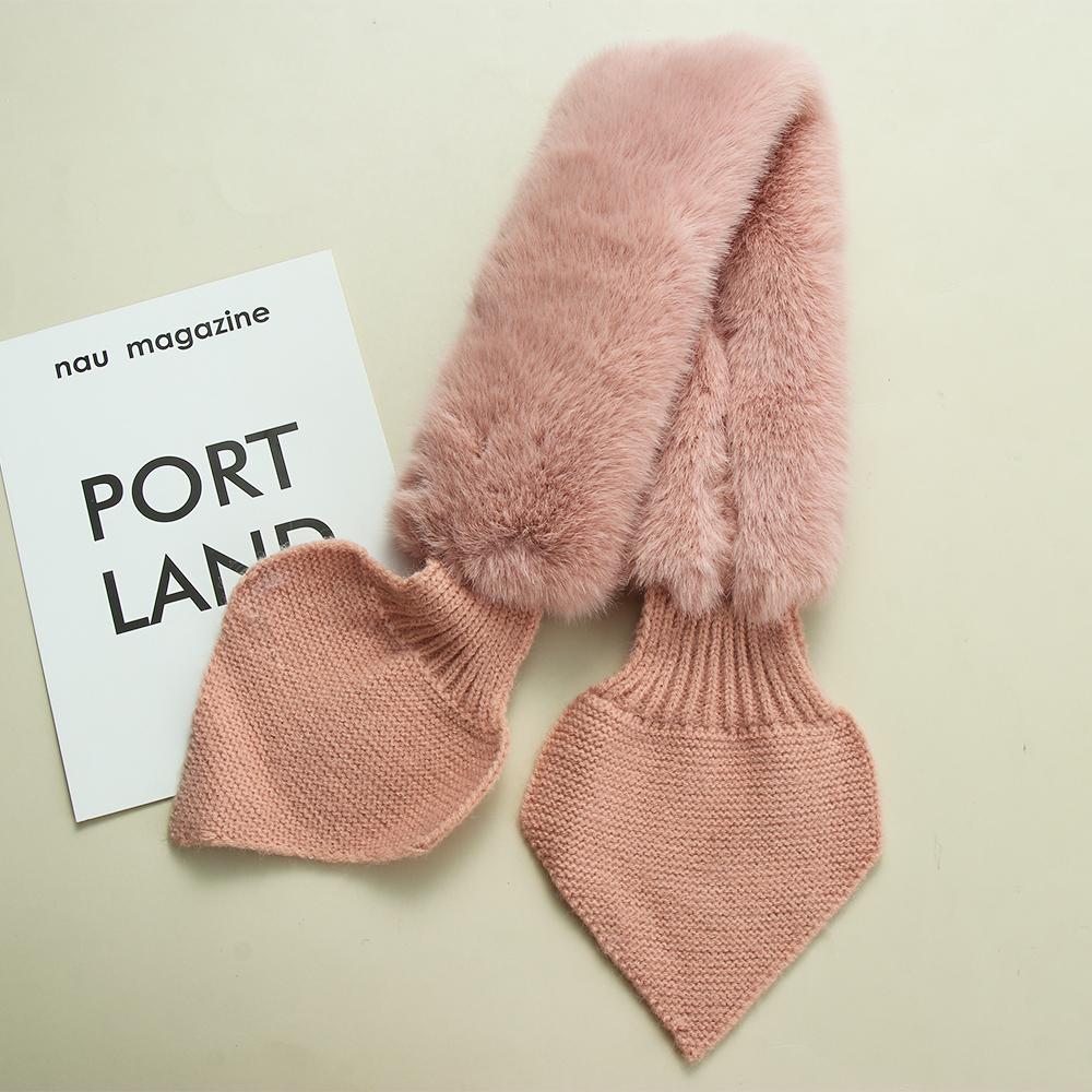 Coffee Color Faux Fur Rabbit Windproof Women Neck Guard Scarves Knitted Wool Scarf Warm Thicken