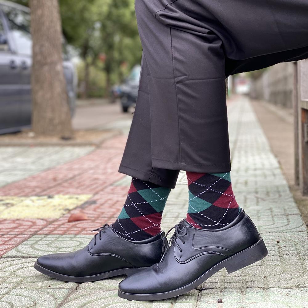5pairs Mens Cotton Dress Black Argyle Pattern Crew Funny Socks for Men Gifts