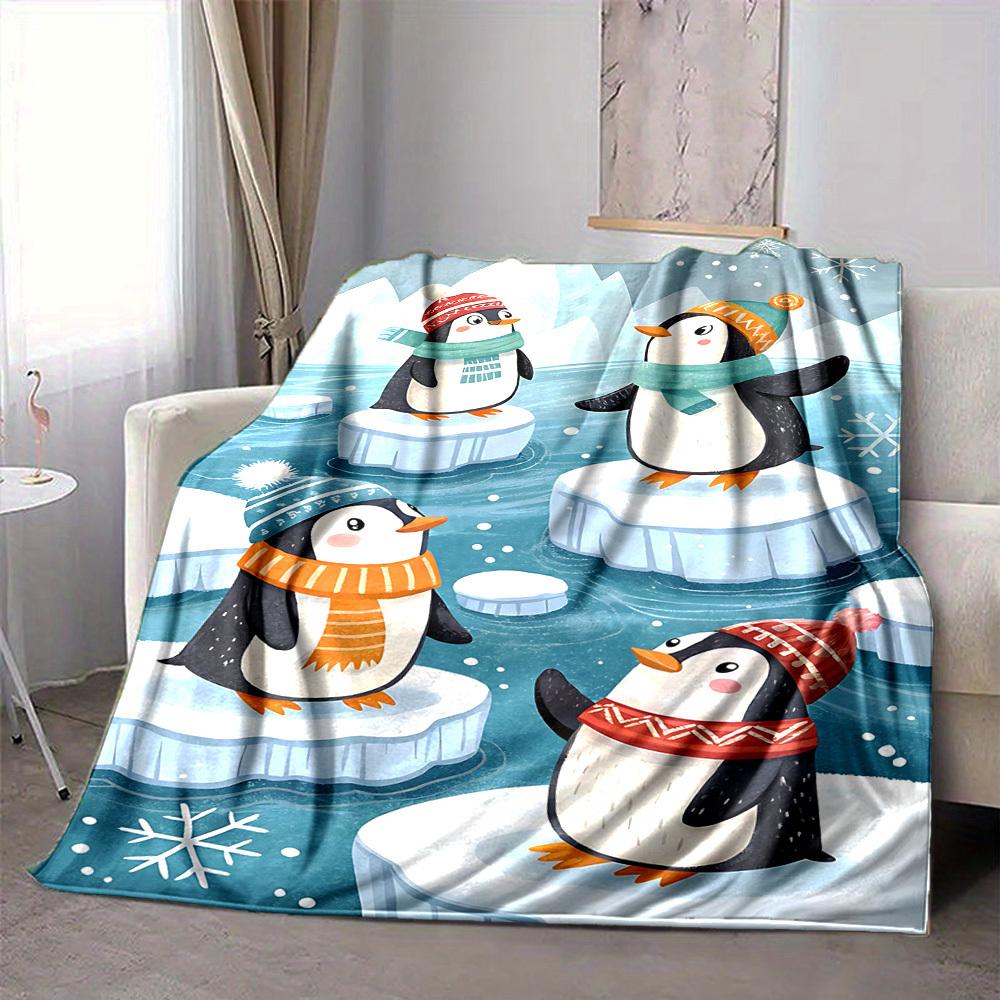 1pc Penguin Winter Blanket, Lightweight Flannel Blanket for Sofa, Bed, Travel, Camping, Living Room, Office,006