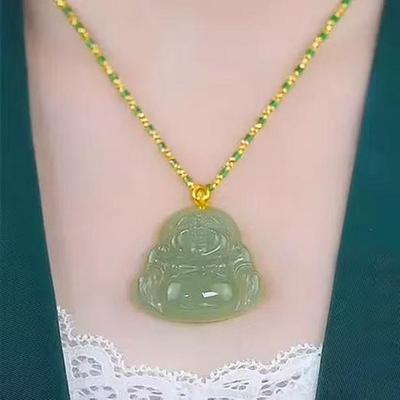 Collana con Ciondolo in Vetro Buddha Ridente da Donna - Catena per Maglione Buddha Maitreya