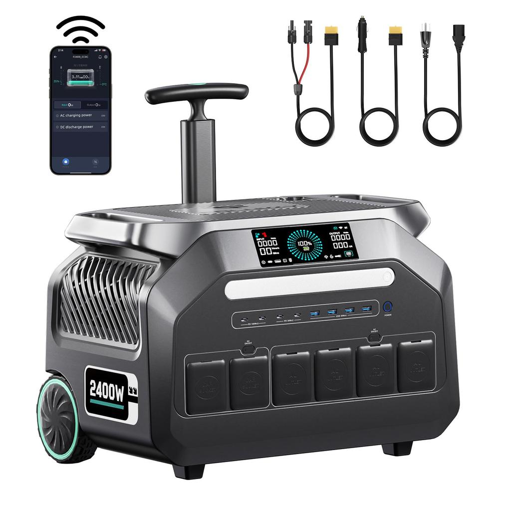 IEE P2400 2400W Portable Power Station, 2048Wh LiFePO4 Battery Solar Generator, 16 Output Ports, 1.2 Hours Fast Charging, App Control