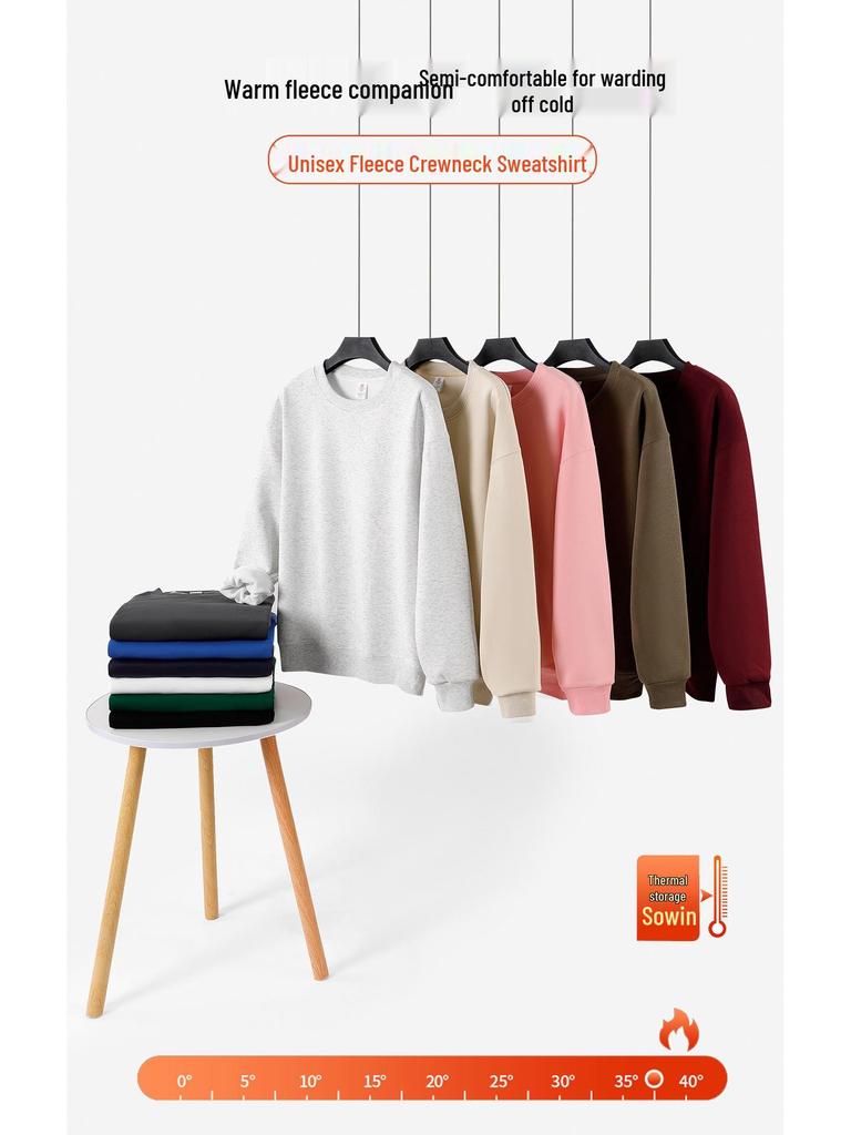 2025 Fleece-Lined Drop Shoulder Cotton Sweatshirt - Thickened Round Neck Workwear with Logo
