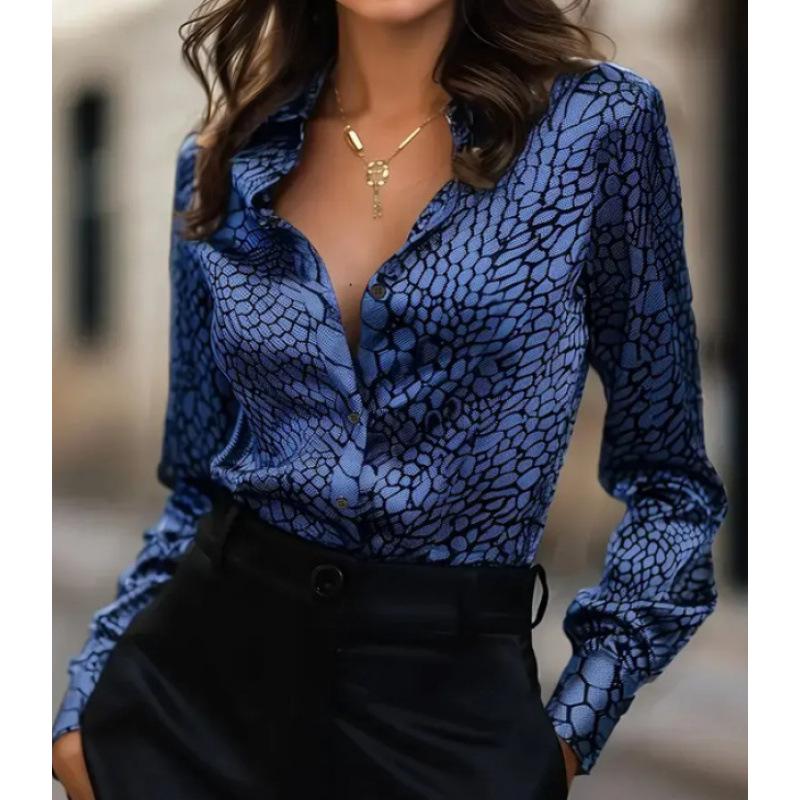 2025 Spring Leopard Print Satin Casual Loose Button-Up Shirt for Women