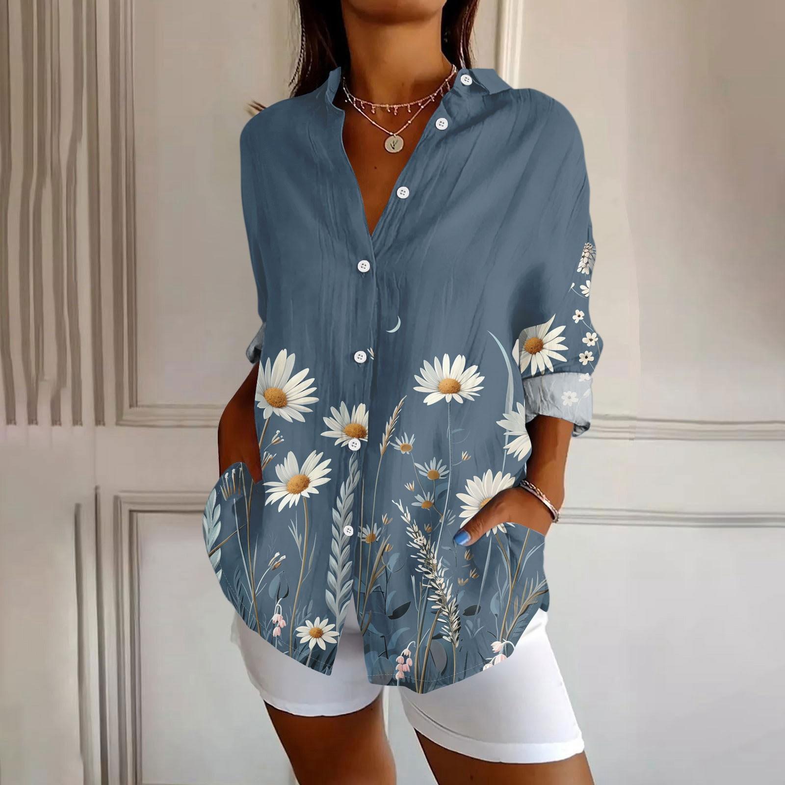 

Женская рубашка на пуговицах Рубашки с длинным рукавом для женщин Принт Графический Блузка Топ M